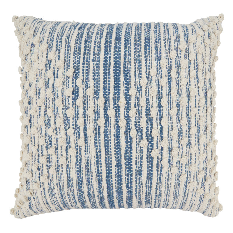Artisan Woven Blue and White Cotton Throw Pillow Cover