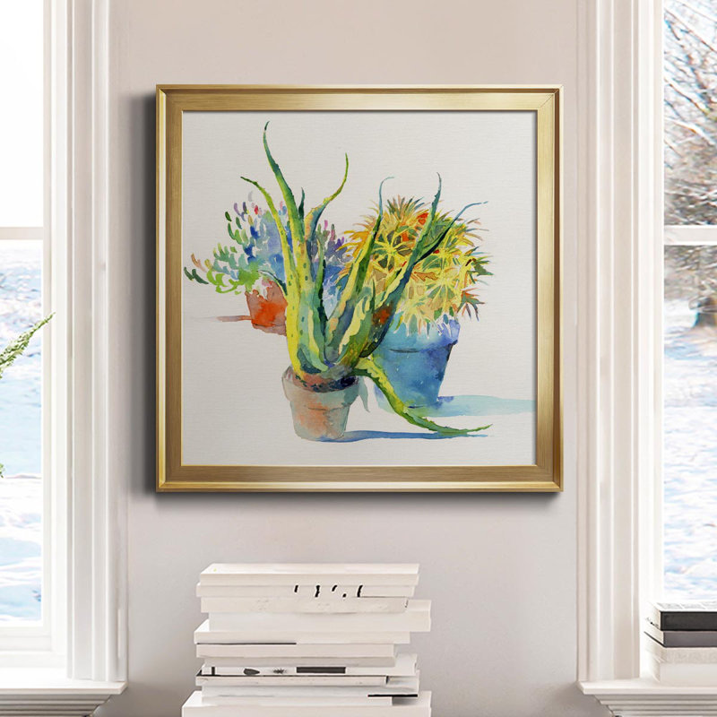 «Succulent Trio I», reproduction d'art sur toile encadrée, H 34,5 po x l 34,5 po x P 1,5 po, Or
