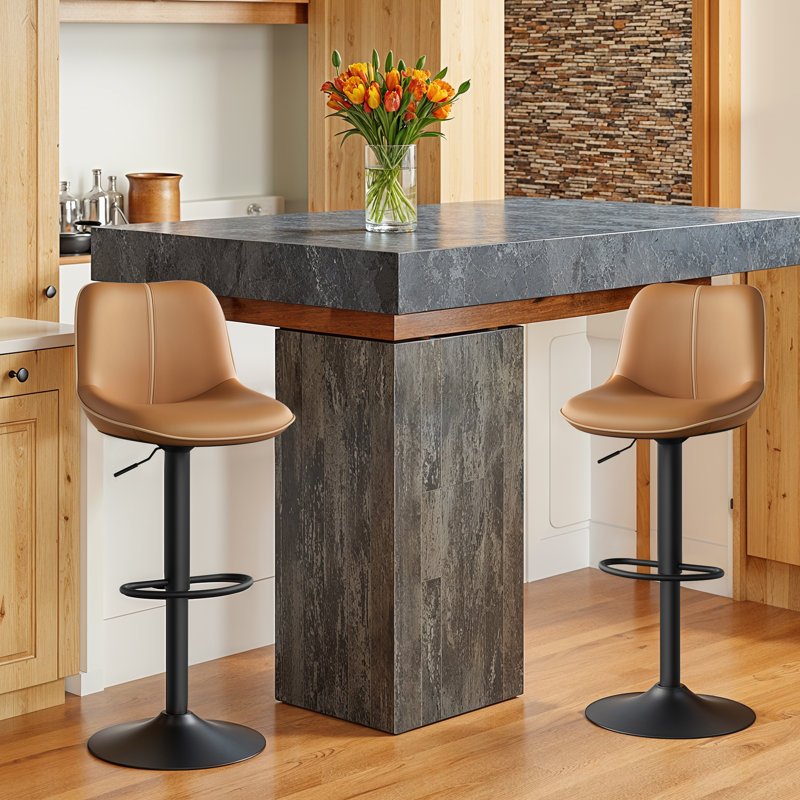 Tabourets pivotants à hauteur réglable avec dossier ergonomique (ensemble de 2), Brun