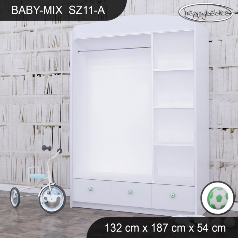 Baby 3 Door Wardrobe, Green/White