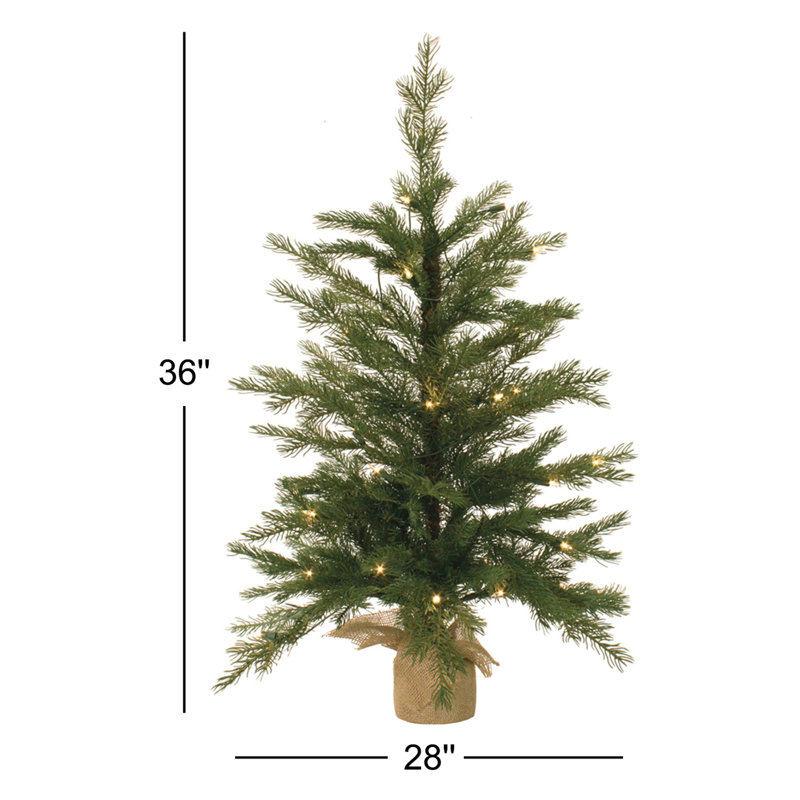 Faux Pine Tree in Burlap Pot Liner, 36" H x 28" W x 28" D