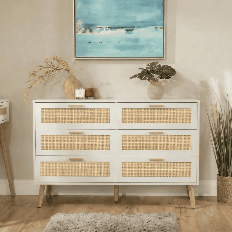 Astbury 6 Rattan Drawer White Chest