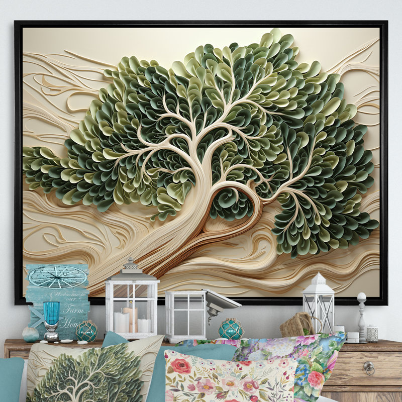 «Tree American Basswood Collage 2», art mural arbre, Cadre flottant noir, H 34 po x l 44 po x P 1,5 po