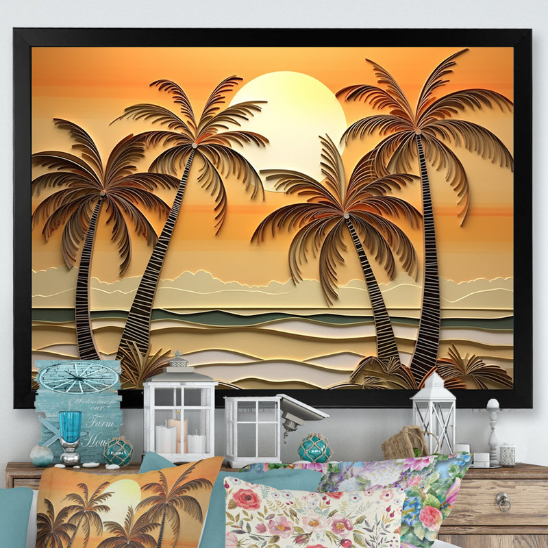 Golden Sunrise Palm Trees II, Cadre photo noir, H 16 po x l 32 po x P 1 po