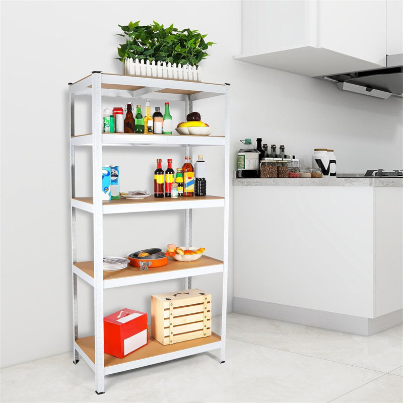 Étagère à 5 niveaux en métal stratifié blanc Support de rangement de garage réglable