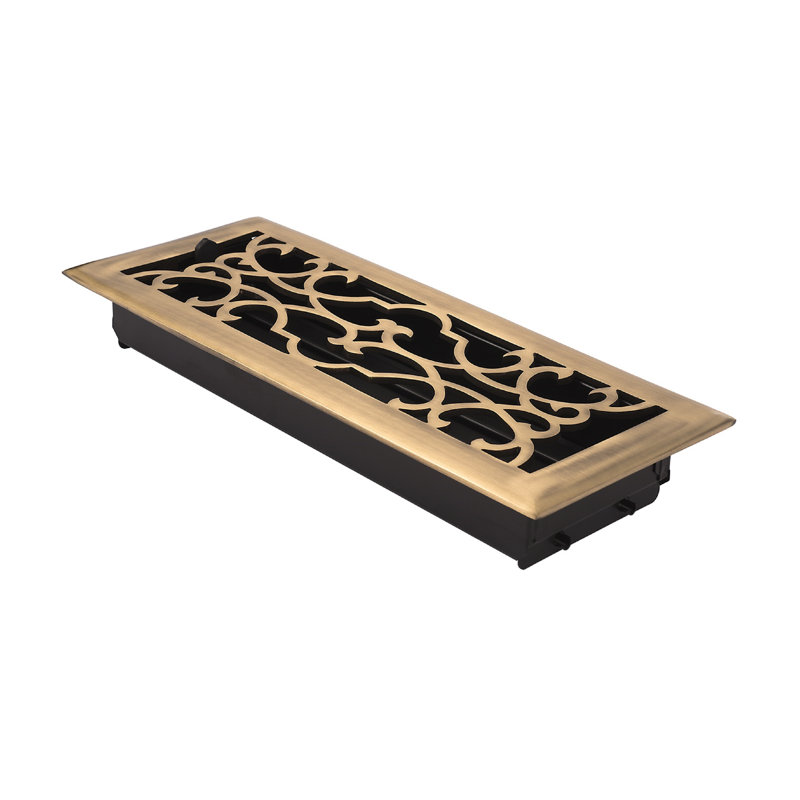 Registre de plancher victorien en métal, l 4 po x L 12 po, Laiton antique
