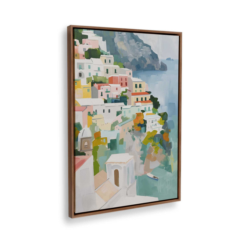 Coastal Village Glow III, H 19 po x l 13 po, Toile avec cadre, Noyer