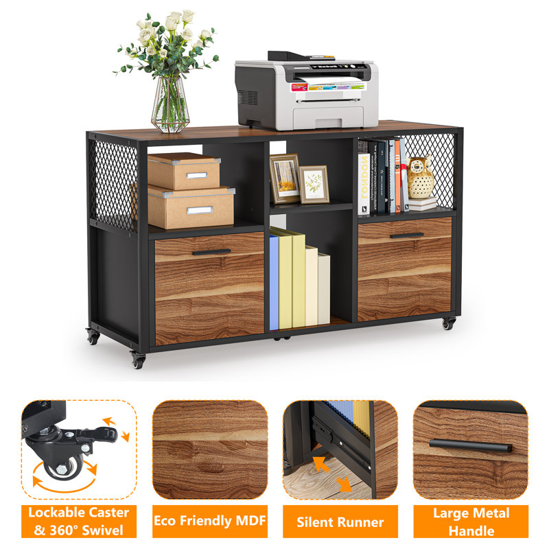 Jatarius 43.31'' Wide 2 -Drawer Mobile File Cabinet, Brown/Black