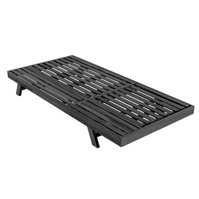 Rustic Black Acacia Wood Patio Chaise Lounge With Adjustable Storage