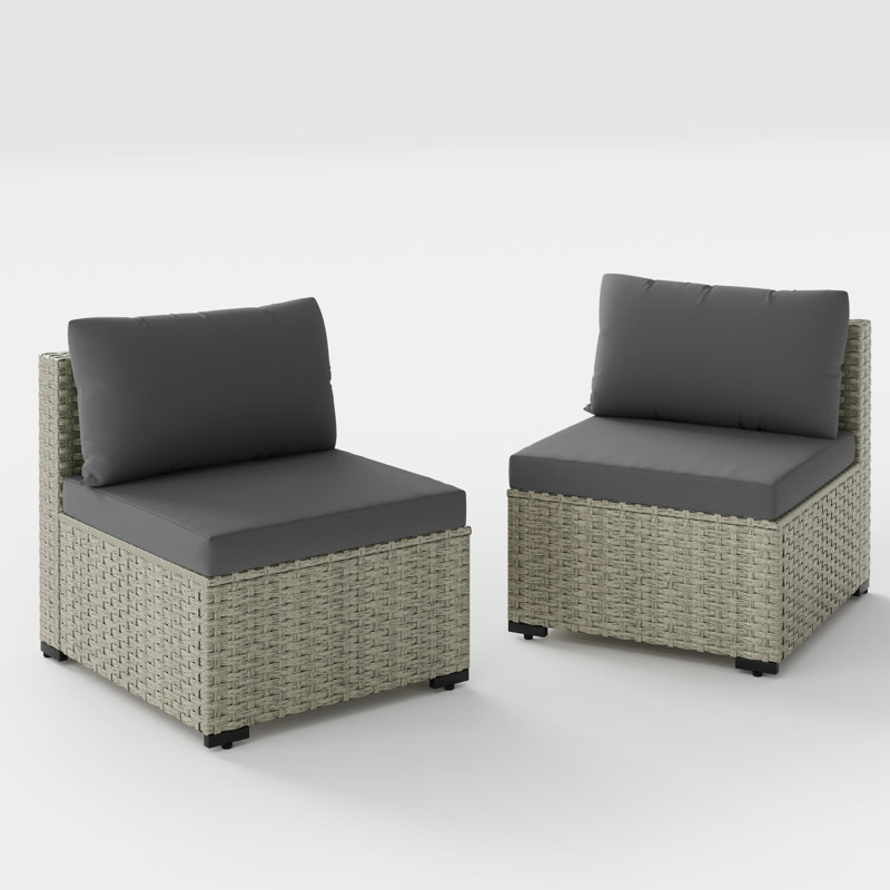 2 Pieces Rattan Patio Sofa With Cushions, Gray