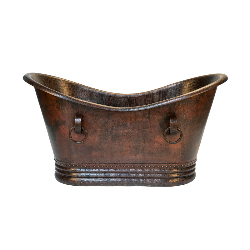 60" Hammered Copper Double Slipper Bathtub With Rings