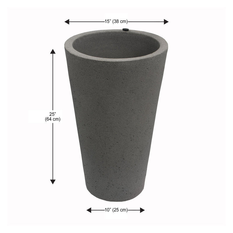 Crete Self-Watering Planter, Tall, 25" H x 15" W x 15" D, Gray