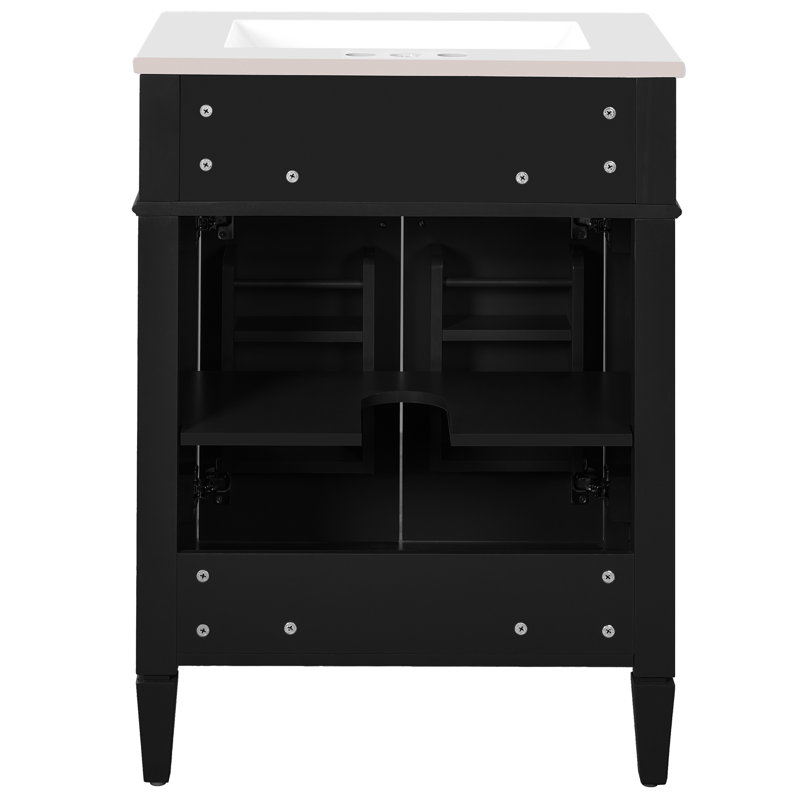 Meuble-lavabo de 61 cm avec lavabo, 2 portes et tiroir basculant. Fermeture silencieuse. Vasque en céramique. Tiroir. Un incontournable moderne. Construction robuste. Étagère de rangement réglable.