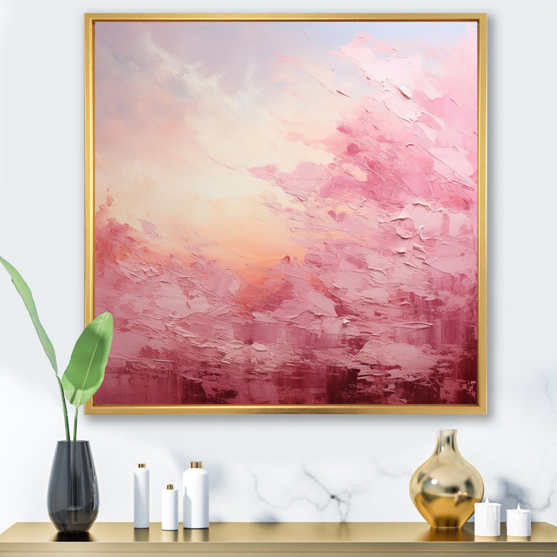Pink Horizon - Abstract Landscape Canvas Art Print, Cadre flottant doré, H 24 po x l 24 po x P 1 po