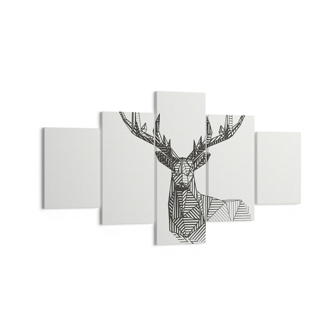 5-tlg. Leinwandbilder-Set Deer Sketch Scandinavian