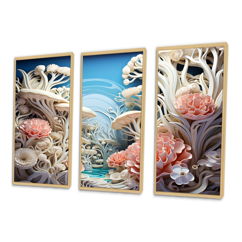 «Coral Sea Anemon Collage», ensemble d'art mural corail sous l'eau, H 28 po x l 36 po x P 1 po, Cadre naturel flottant
