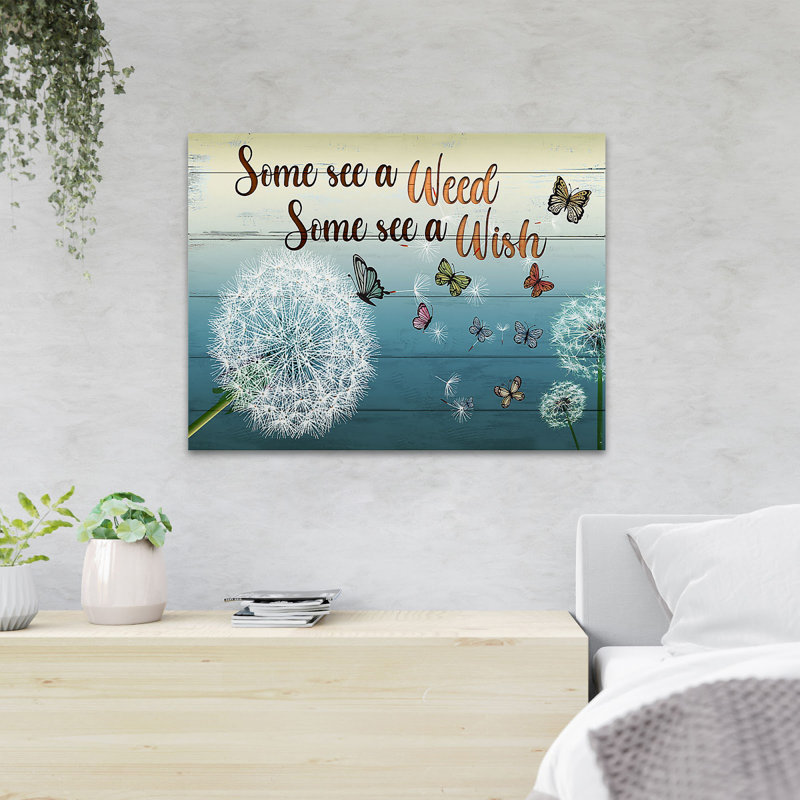Pissenlit et papillons - Some See A Weed - 1 pièce, reproduction d'art graphique sur toile tendue, H 11 po x l 14 po x P 2 po