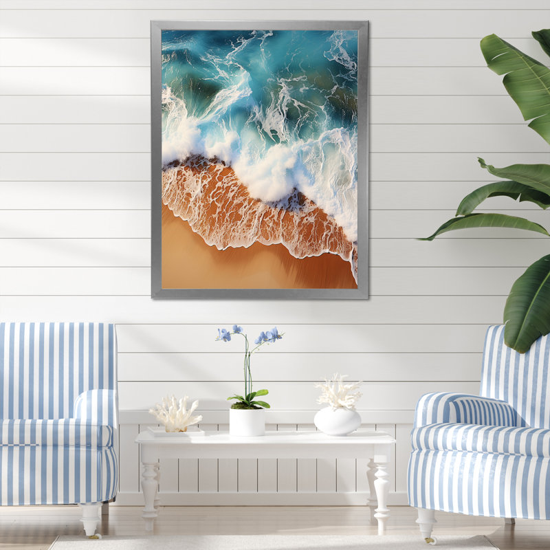 Vue tropicale de plage tropicale II - plage, art mural, Cadre flottant brun, H 32 po x l 24 po x P 1 po