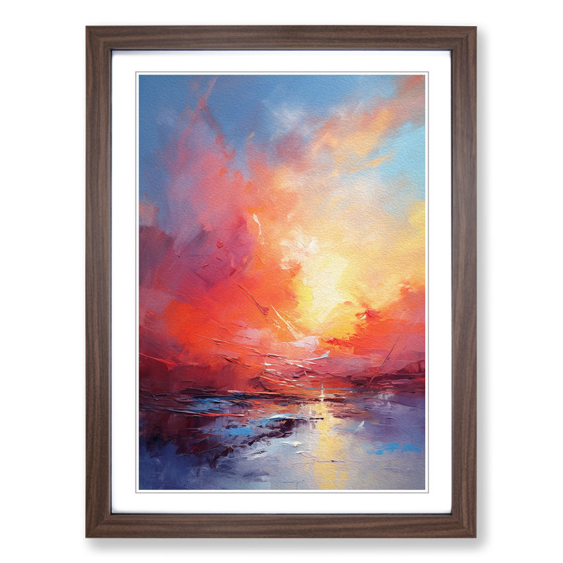 Sunset Gestural No.2 - Single Picture Frame Print on Wood, Walnut, 34cm H x 25cm W x 2cm D