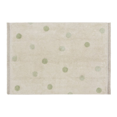 Hippy Hand Tufted Cotton Polka Dots Area Rug in Green/Beige