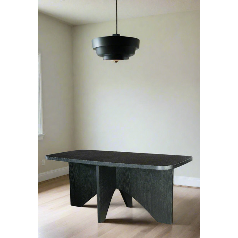 Askins Rectangular Dining Table for 6 with Sculptural Wood Base and Curved Edge Top – Modern Statement Dining Table, Black
