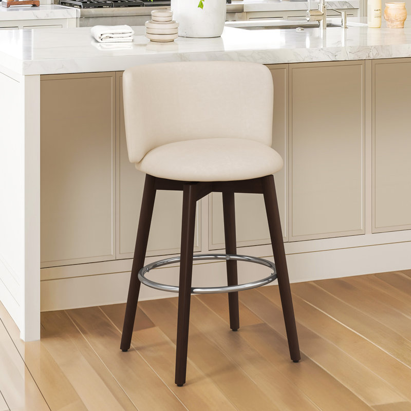 Tabouret de bar rotatif 26 po, Siège ivoire / base brun foncé