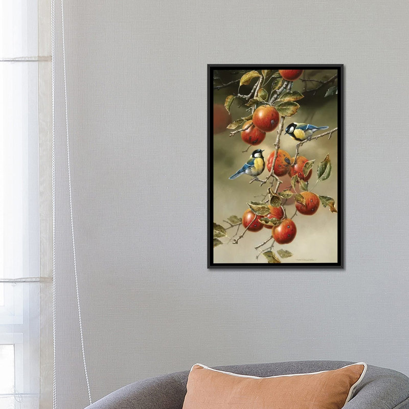 «Two Birds in an Apple Tree», impression sur toile, H 26 po x l 18 po x P 1,5 po, Toile avec cadre noir, Pas de tapis