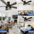 52" Industrial Black Caged Flush Mount Ceiling Fan with Light Kit and Remote Control 6-speed Reversible DC Motor Low Profile Fan 