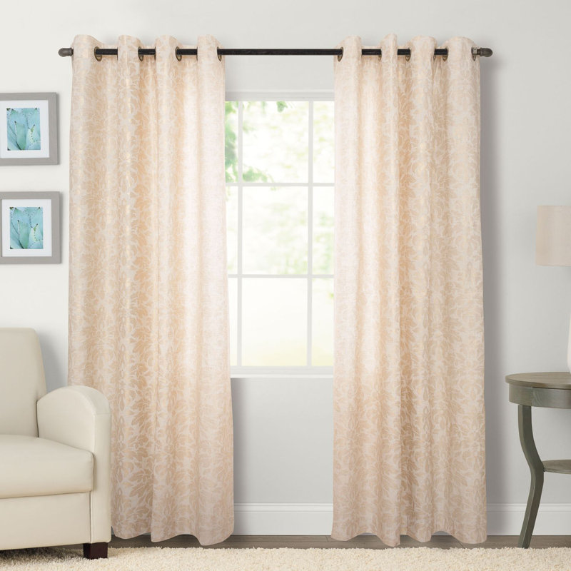 Olathe Polyester / Linen Semi-Sheer Floral Curtain Panel with Grommet Top, Gold, 54" W x 63" L