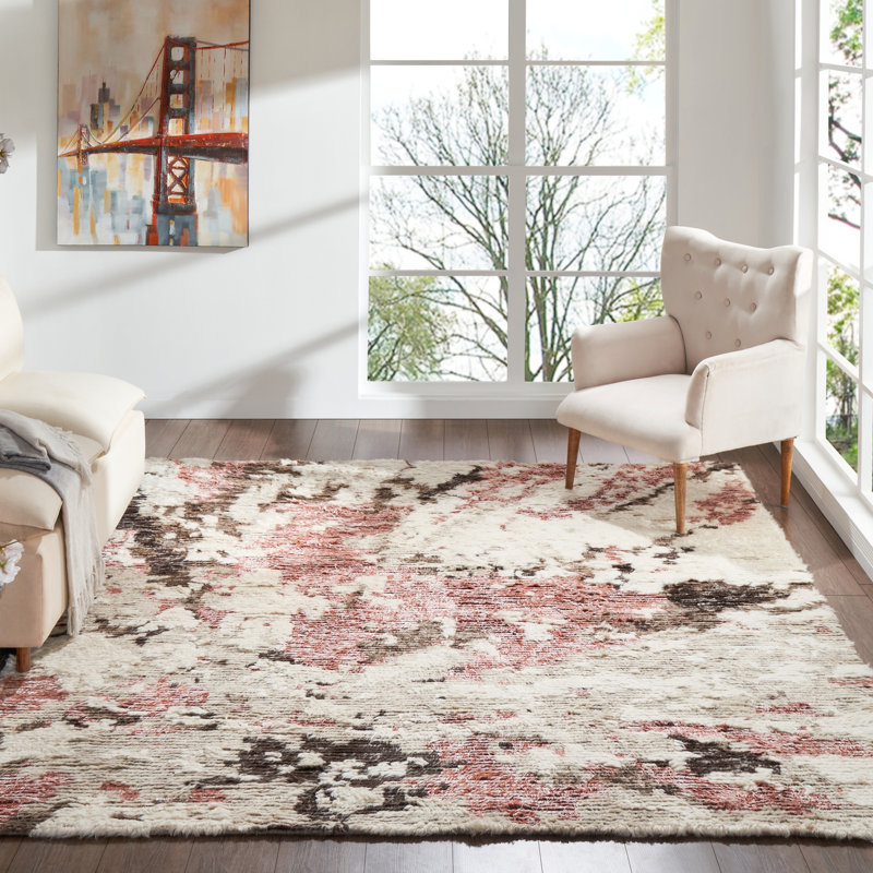 Tapis rose en laine noué à la main Benally, Rectangle 8 pi 6 po x 11 pi 6 po