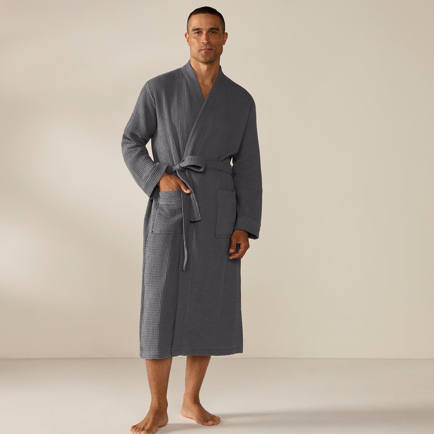 Pebbled Terry Organic Waffle Robe, Large/XLarge, Shadow