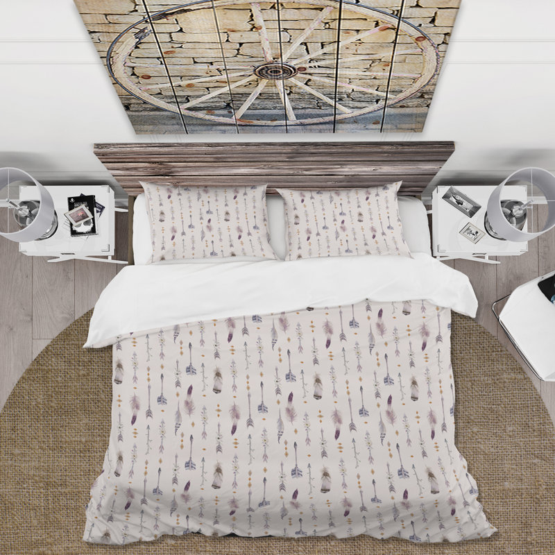 Ensemble de housse de couette Bohème mauve avec fleurs blanches III, Housse de couette pour grand lit et 2 taies décor