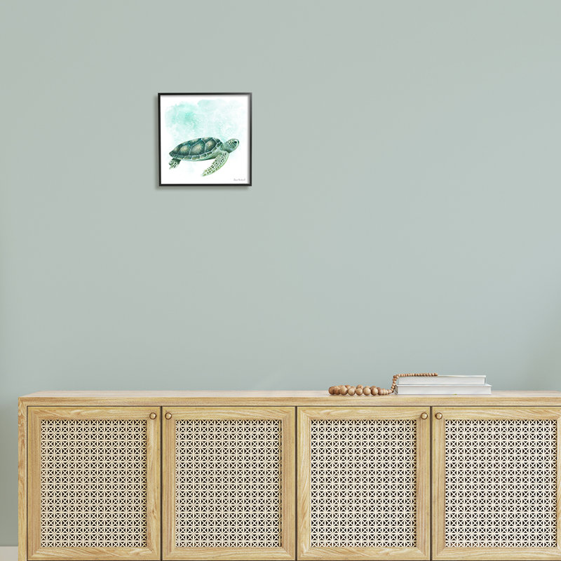 Tortue de mer mouchetée verte, Giclée encadrée noir minuit, H 12 po x l 12 po x P 1,5 po