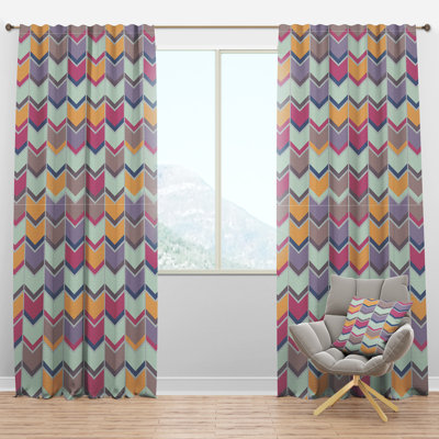 Abstract Retro Geometrical Design X - Mid-Century Velvet Curtain - Room darkening - 1 panel