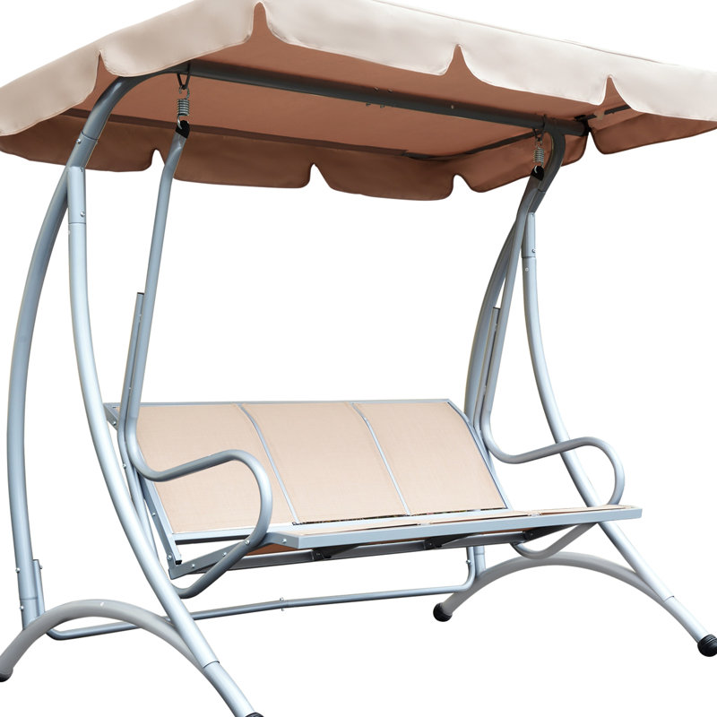 3 balançoires d'extérieur avec abat-jour réglable et housse de siège confortable, structure de chaise de jardin beige