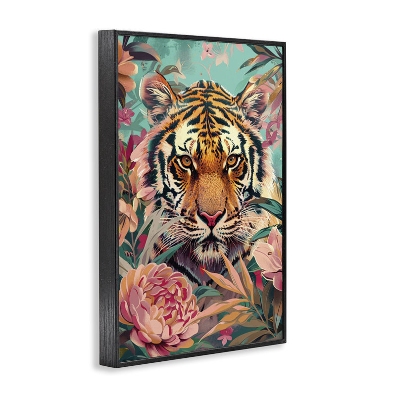 Tigre féroce dans une giclée encadrée, design par LSR Design Studio, Giclée encadrée noir minuit, H 24 po x l 16 po