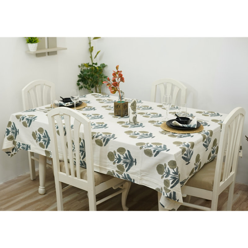 Housse de table en coton, housse de table 6 places imprimée à la main, nappe carrée florale - BADSHAH, Rectangle 90 po