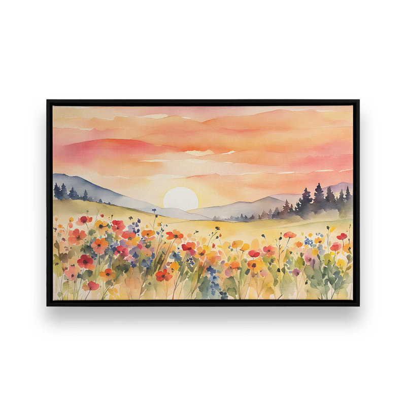 «Rolling Hills and Wildflowers», reproduction sur toile, H 32,75 po x l 48,75 po x P 1,75 po, Cadre flottant noir satiné, 1