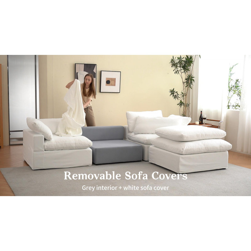 Oversized Cloud Modular Sectional Sofa, Comfy Down Filled Sectional Sofa, Upholstered Deep Seat Couches For Living Room, Detachable & Washable For All Sofa Covers
