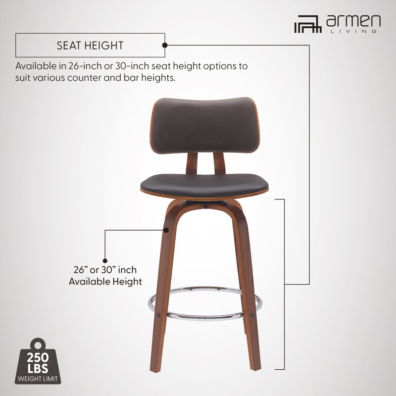 Aylis Swivel Upholstered Counter Stool, Brown, Brown, Bar Stool (30” Seat Height)