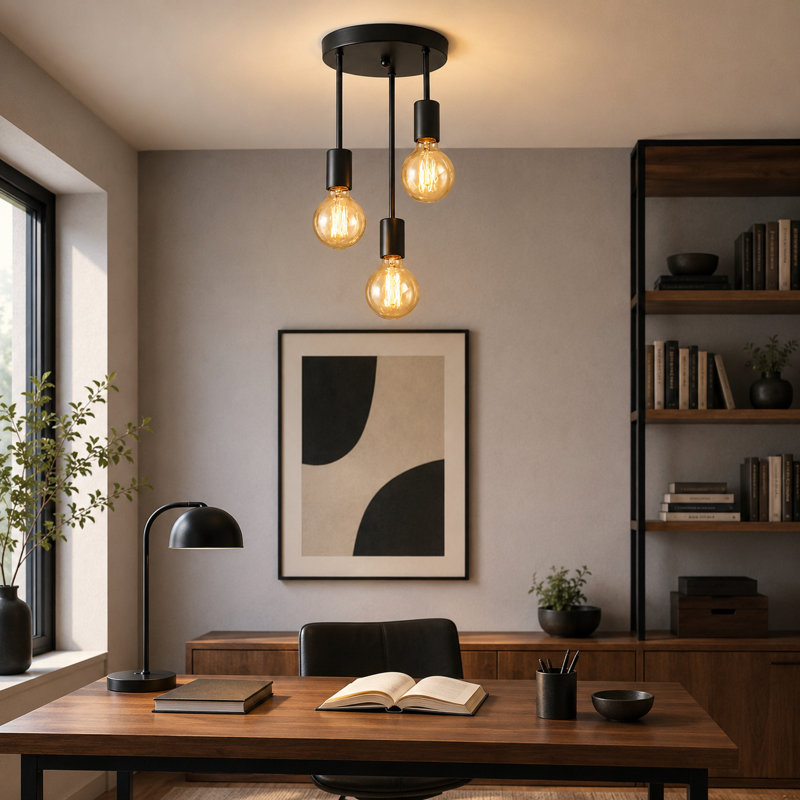 Luminaire suspendu moderne réglable à 3 lumières, lampe de plafond en métal noir avec douille E27, lustre industriel minimaliste pour la cuisine de la salle à manger (ampoules non incluses)