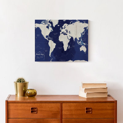 Carte du monde bleu marine sur toile
