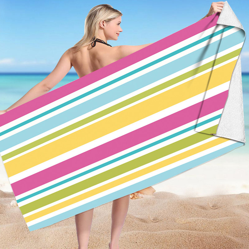 Lightweight Quick Dry Microfiber Stripe Beach Towel, Large Absorbent Bath Towel For Pool Party And Travel, 29.5x59in Multicolor