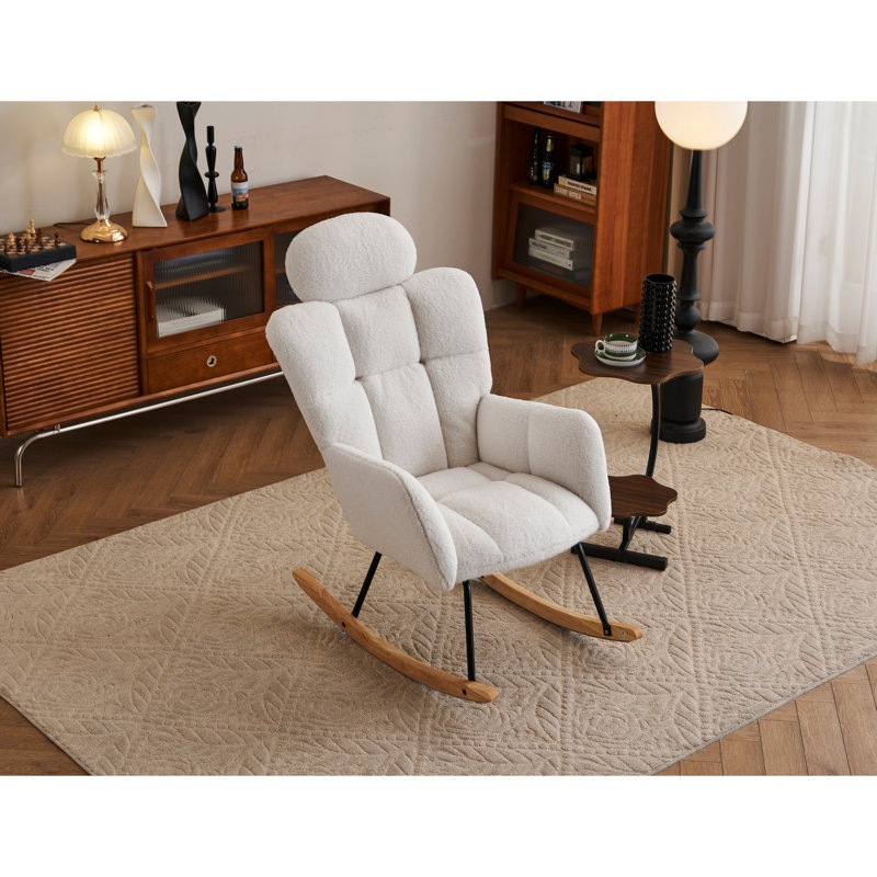 Chaise rembourrée avec fauteuil à bascule rembourré Teddy, Ivoire ivoire