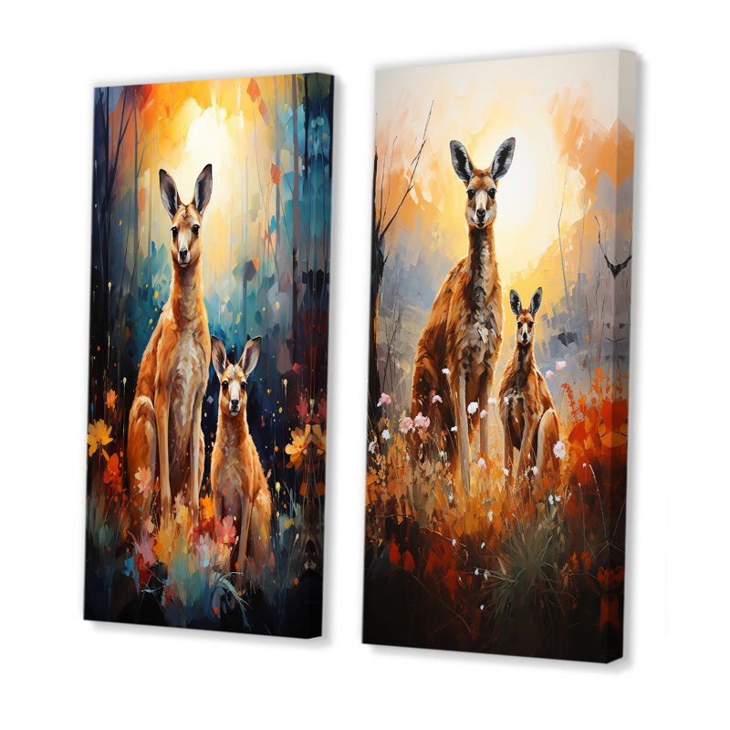 Adorable fleur de kangourou, ensemble de 2 reproductions d'art sur toile kangourou, Toile tendue, H 32 po x l 33 po