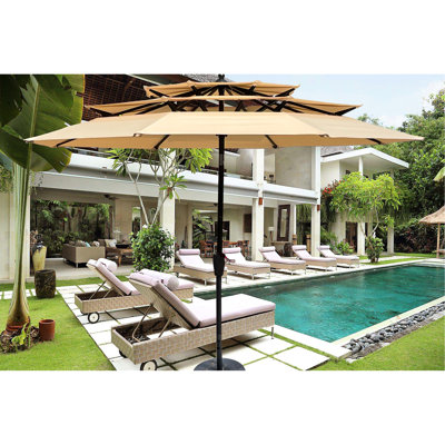 9Ft 3 Outdoor Patio Umbrella With Crank And Tilt - Weather Canopy, Steel Pole For Deck, Garden, Backyard Poolside Crank, Windproof Function Protected Pool