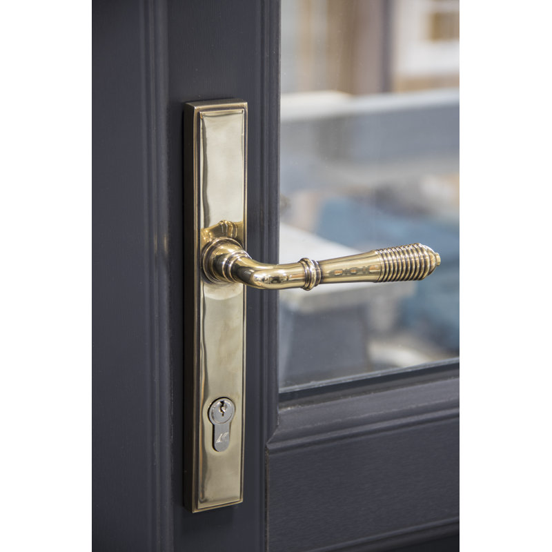Reeded Lock Door Handle Kit, Aged Brass