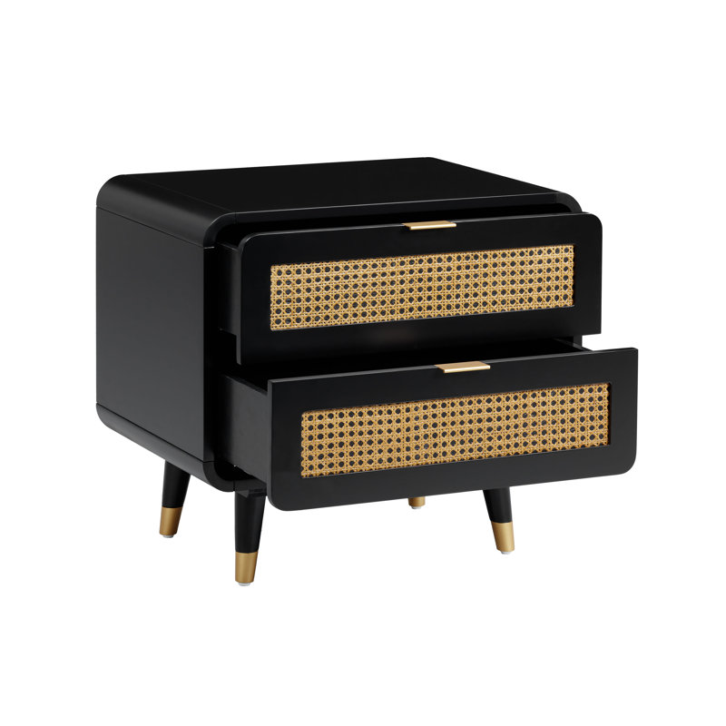 68.6cm W Acacia,MDF,Metal,Natural Cane Bedside Table