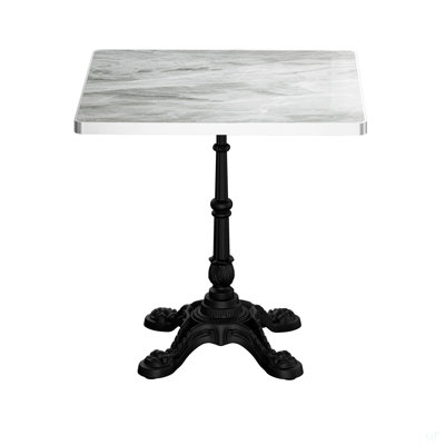 Table carrée en marbre fritté d'aspect marbre - base en fonte robuste pour bistro, café, bar et maison