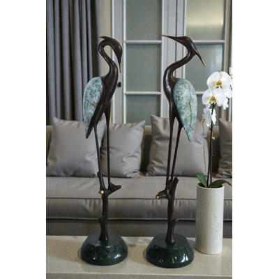 Ensemble de statues en bronze à motif de paires de héron NIFao 8 po x 4 po x 17 po H